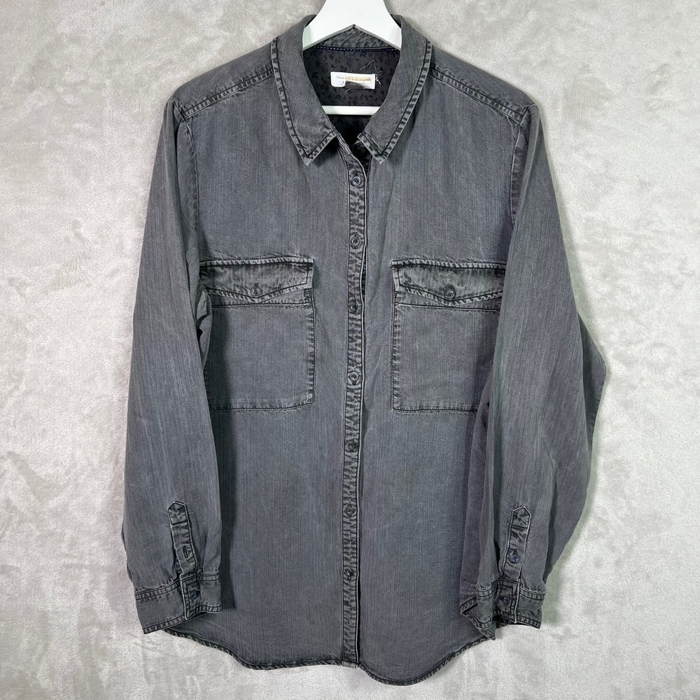 Anthropologie Pilcro & The Letterpress Shirt Women's Sz L Button Up Gray Utility